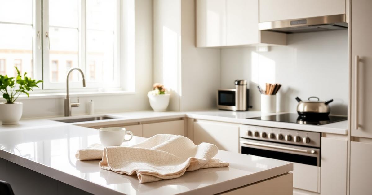 Kitchen of a London serviced apartment with fresh linen and coffee